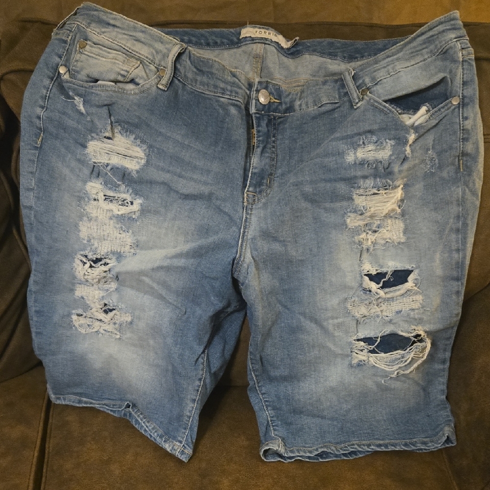 Torrid Light Blue Ripped Jean Shorts